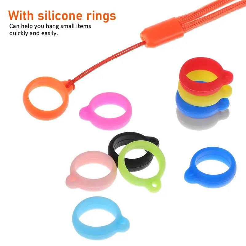 8 Pcs Necklace Lanyard Pen Holders Anti-Lost Pen Lanyards and 24 Pcs Silicone Round Rings Pendant Holders for School Office