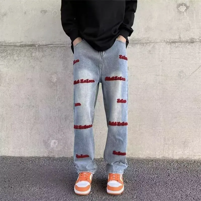 

American High Street Loose Casual Men's Jeans Spring Autumn New Design Straight Leg Trendy Brand Cool Straight Leg Pants