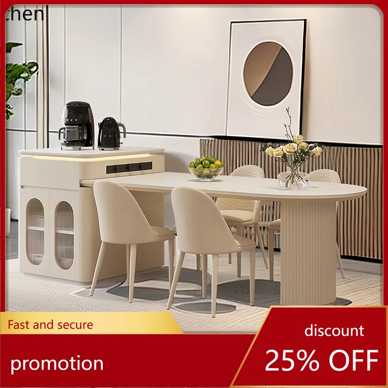 HT rock slab island dining table integrated sink retractable with induction cooker size apartment collapse