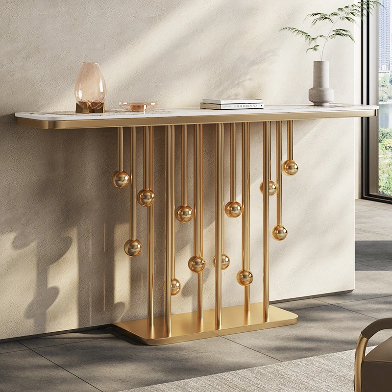 bc-Newest Modern Luxury Marble Top Console Table Designer Stainless Steel Entrance Hall Simple End Table Living Room Furniture·