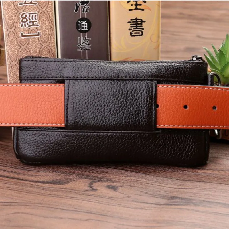 New Genuine Leather Waist Bag First Layer Cowhide Men Hip Bum Fanny Hook Pack Loop Skin Belt Case Mobile Cell Phone Bag 5509