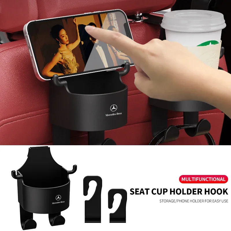 1PCS Car Seat Back Water Cup Holder Hook Storage Box Vehicle Drinks Storage Hanger for Mercedes Benz AMG A C E GLC Clase CLA