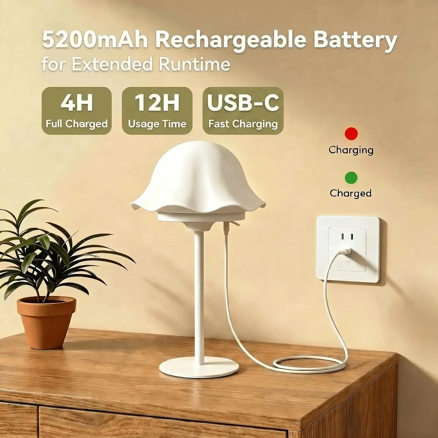 2 in 1 Mushroom Table Lamp Removable Lampshade Ripple Water Wave Projector Light RGB Night Light with Remote Control 5200mAh Rechargeable Ambient Lamp for Bedroom Dining Bathroom Decor