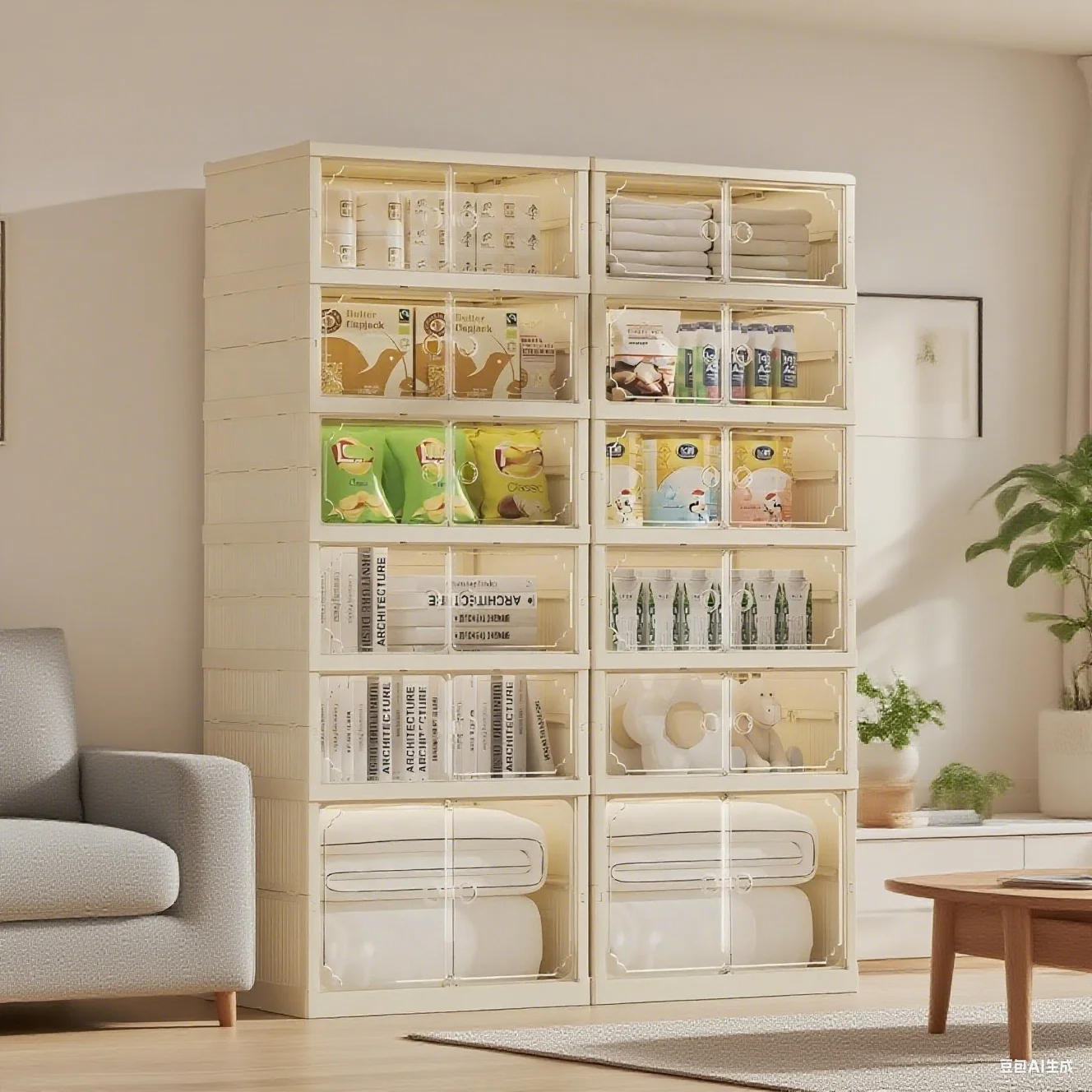 صندوق تخزين كبير متعدد الطبقات مع باب شفاف، خزانة أحذية قابلة للطي، منظم تمثال، حاوية عرض الأحذية