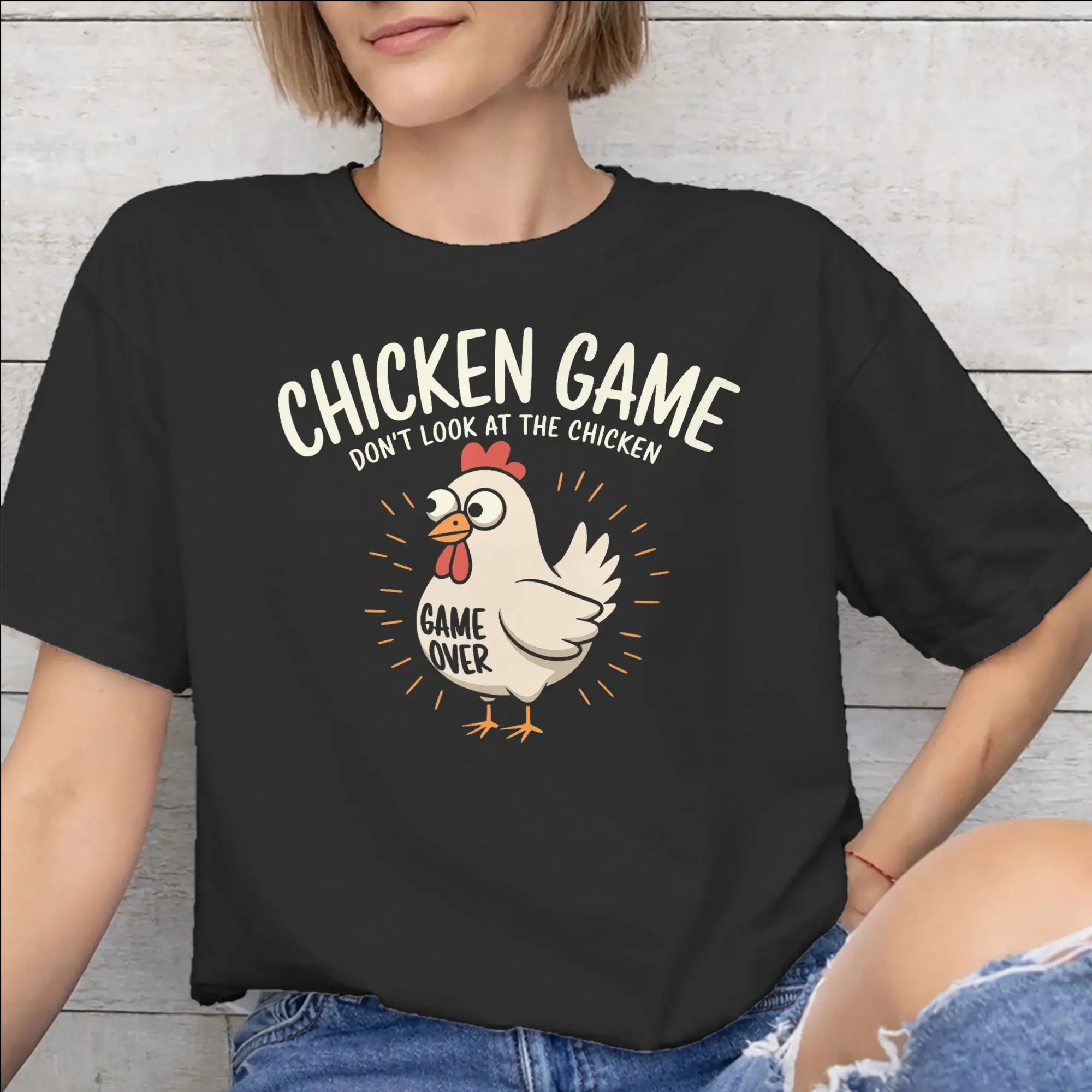 Chicken Game Dont Look At The Chicken Merch Men Women T Shirt 100% Cotton Tee Graphic  T-shirt Clothes
