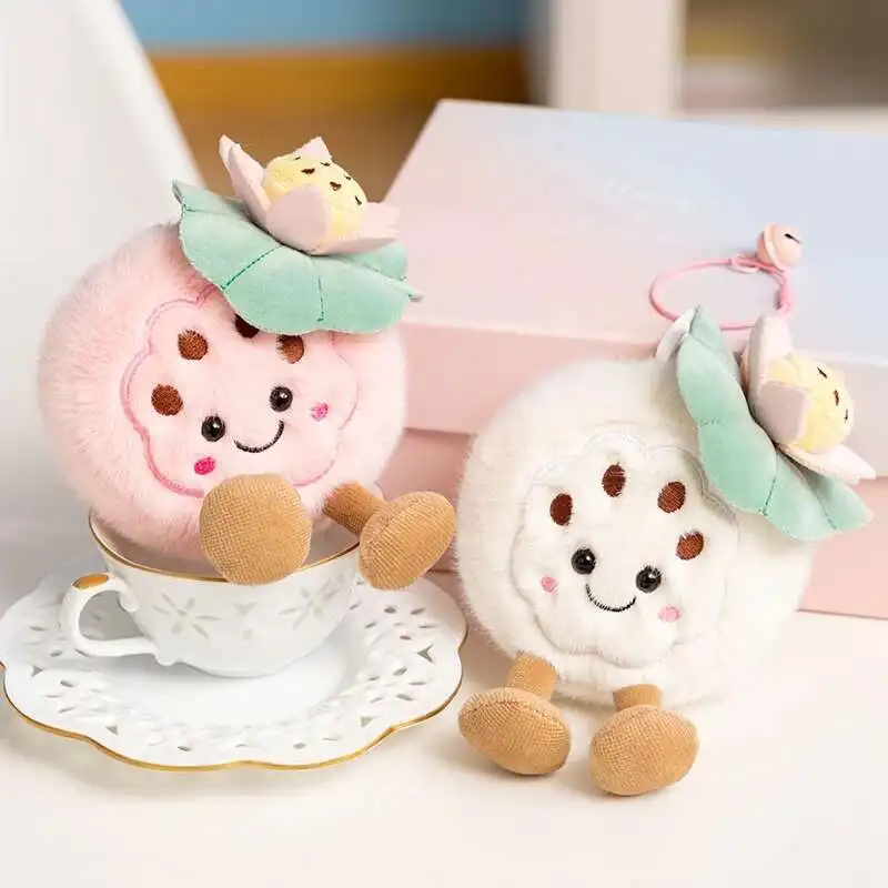Kawaii 11CM dibujos animados simulación Anime Lotus postre pastel muñeco de peluche planta encantadora galleta colgante muñecas hechas a mano mochila regalos