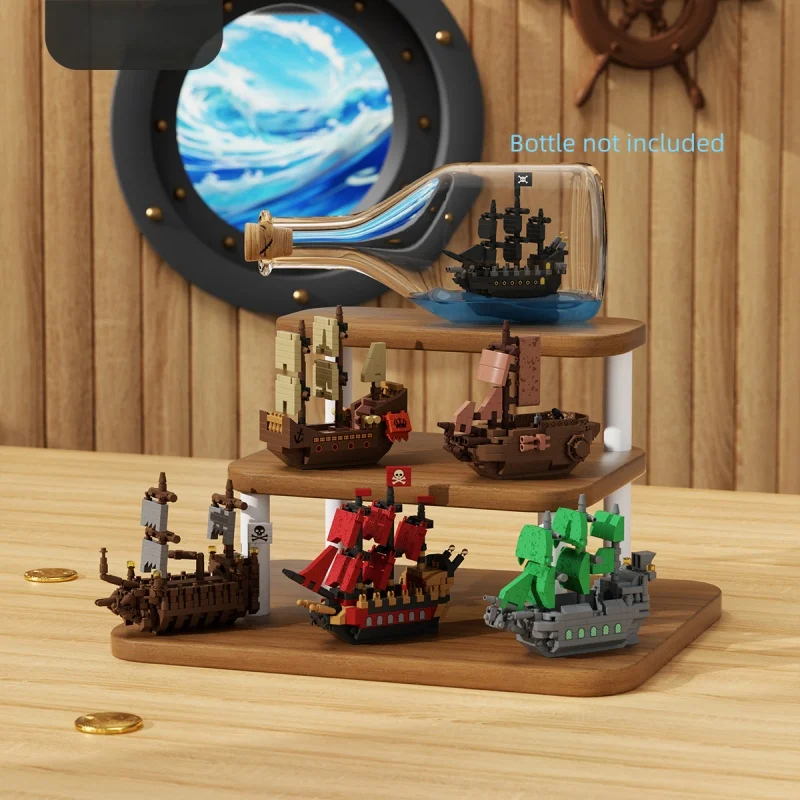 Pirate Ship Building Blocks Model DIY Assemble Bricks Kids Educational Interlocking Toy Desktop Ornament Birthday Christmas Gift