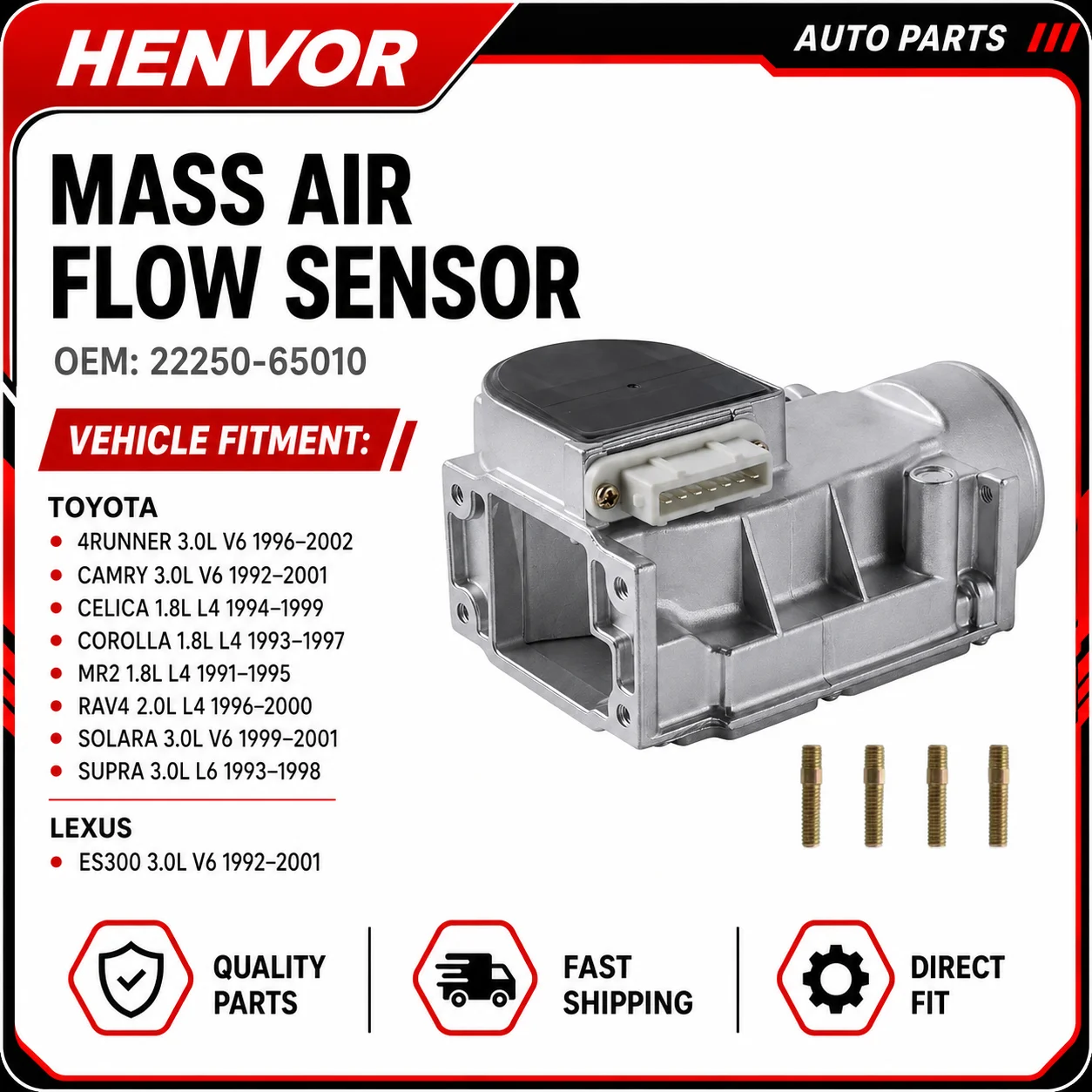 Mass Air Flow Sensor MAF Meter 22250-65010 For Toyota Pickup 4Runner 2.4L 22RE 22REC Engine 1989-1995