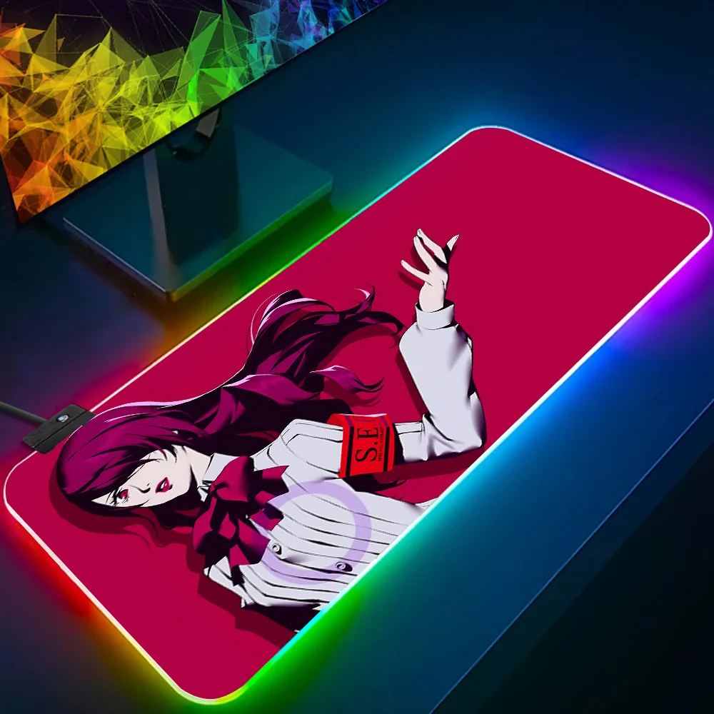 P-Persona 3 RGB Pc Gamer Keyboard Mouse Pad Mousepad LED Glowing Mouse Mats Rubber Gaming Computer Mausepad