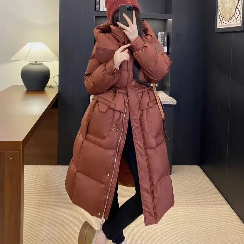 Fashionable and Stylish Commuting in Autumn Winter  Women's Down Coats High-end Puffs Light Luxury Hooded Waist Muse Down Jacket