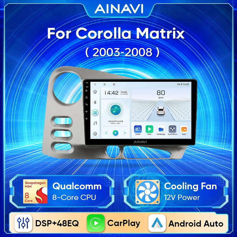 

Ainavi автомобильный радиоприемник Android 13 для Toyota Matrix E130 2003-2008 мультимедийный плеер беспроводной Carplay GPS авто стерео DSP No 2din DVD