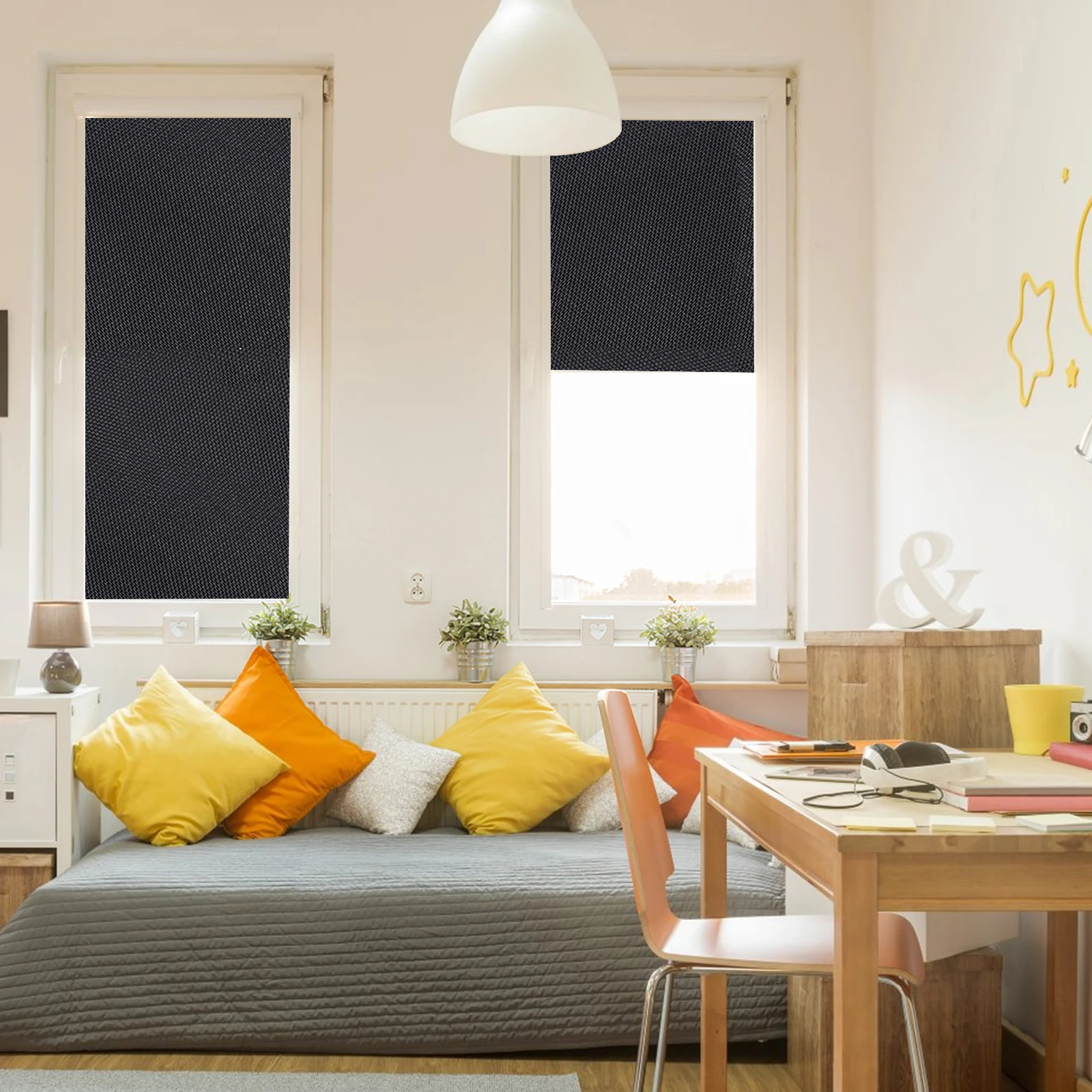 

No Drill Cuttable Portable Blackout Balcony Room Darkening Roller Shade For Bedroom Privacy Light Blocking Film Lightweight