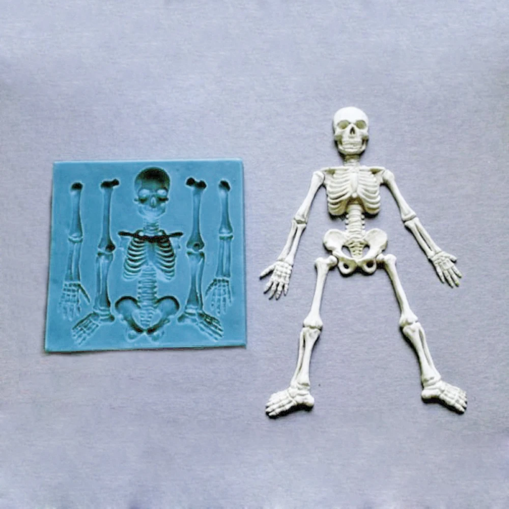 Goth Skeleton Silicone Mould Halloween Skull Fondant Icing Sugar Chocolate Cake Baking Decor Mold Clay Drops Glue