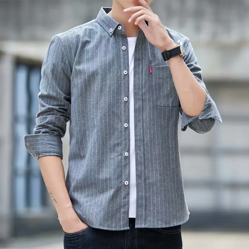 Spring Thin Style Plaid Long Sleeved Shirt Men Loose Single-breasted Summer Korean Comfortable Casual All-match Popularity Tops