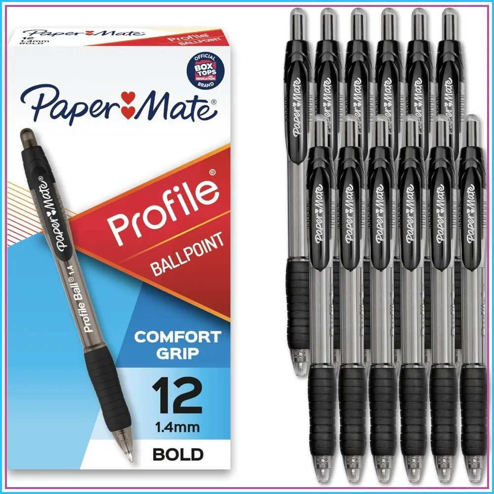 

Retractable Bold Point Ballpoint Pens 1.4mm Black Ink 12 Pack for Writing Journaling Office Supplies