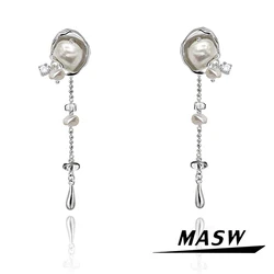 MASW Original Design Gometric Pearl Glass Drop Earrings 2023 Trend New Luxury Jewelry For Women Female Party Wedding Gift