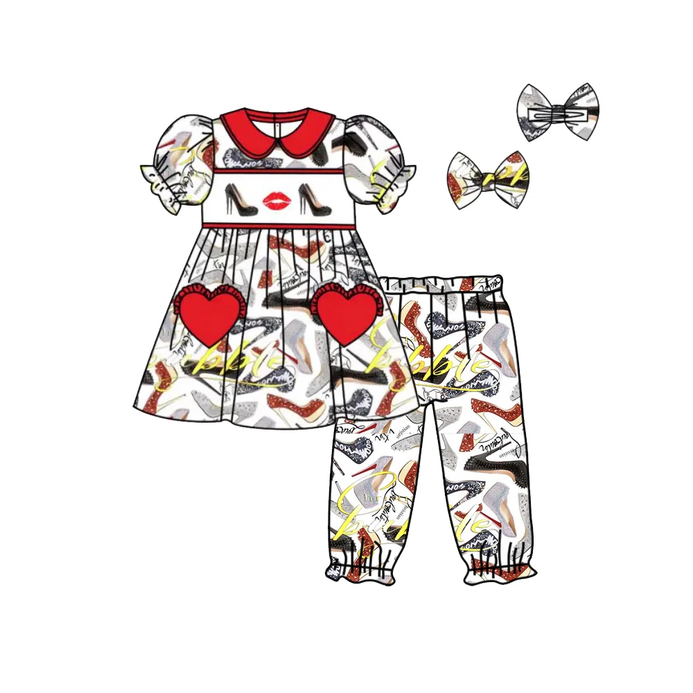 Nuevo traje para niños de alta calidad, pantalones elásticos de manga corta con estampado de dibujos animados, traje elástico para niña, pantalones cortos para bebé, conjunto con lazo elástico