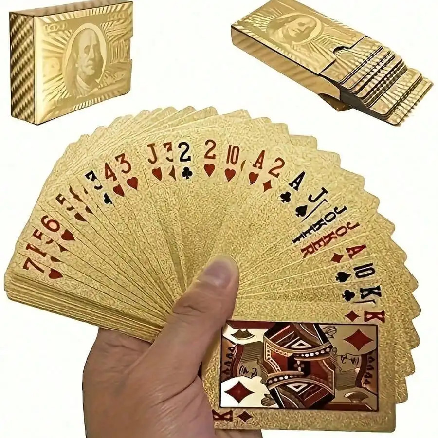 

Gold Foil Playing Cards With Advanced Sparkling Texture, Durable Design, And Sturdy Organizing Box, Suitable For Poker Games