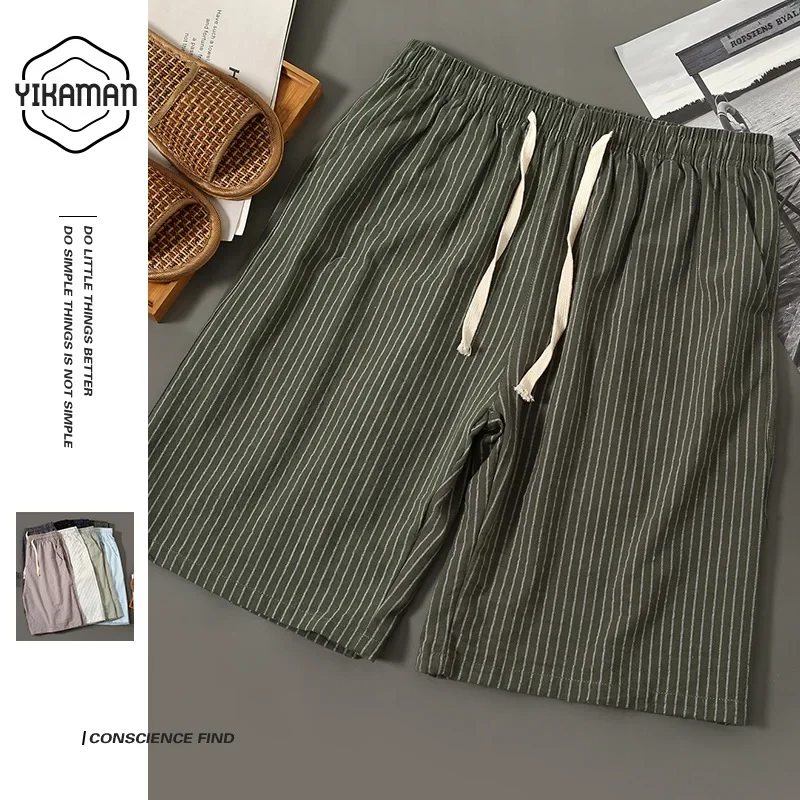 New Style Casual Cotton and Linen Vertical Stripe Men's Shorts