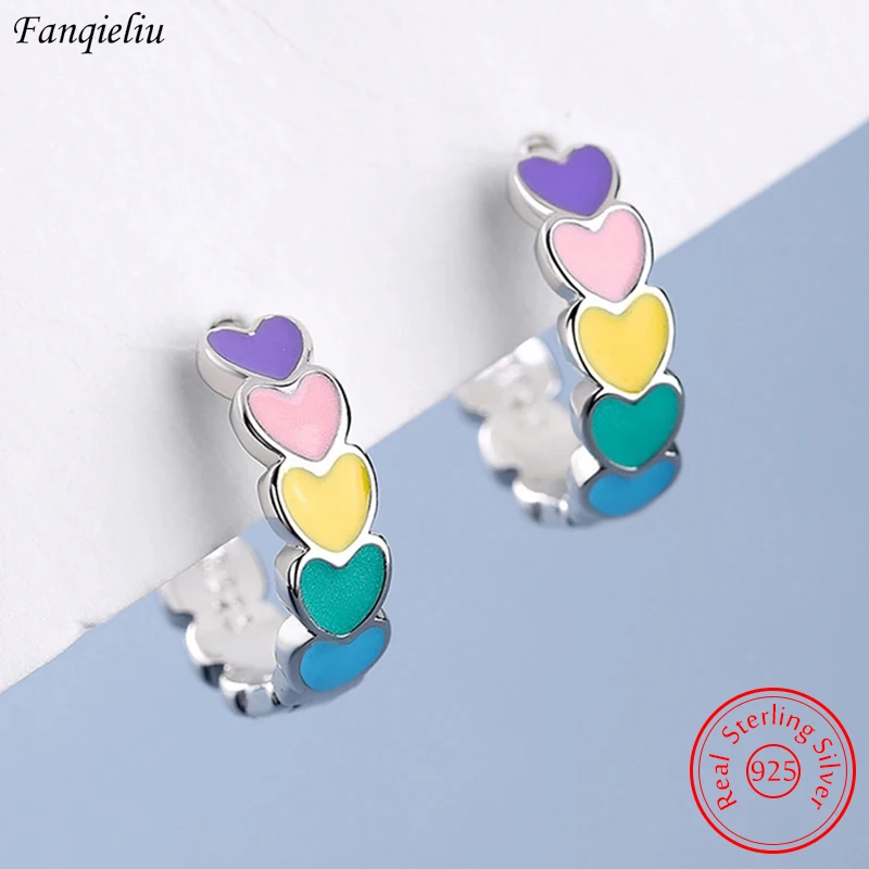 Fanqieliu 925 Sterling Silver Cute Heart Hoop Earrings For Women New Jewelry Gift Trendy FQL21292