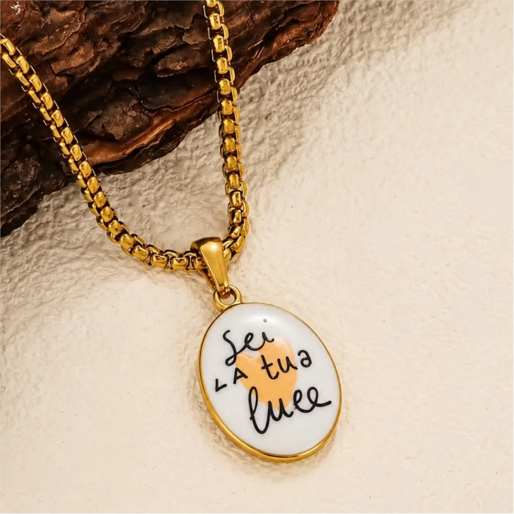 2pcs Italian Words Love Ceramic Charms Geometric Round Enamel Stainless Steel Pendants For DIY Necklace Bracelet Women Jewelry
