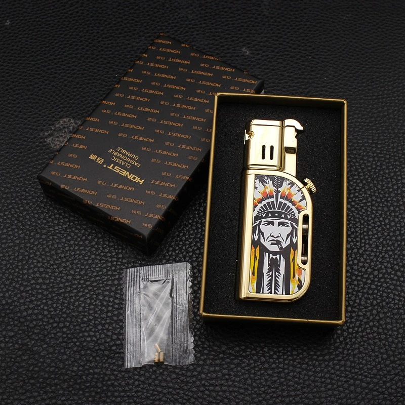 Nouveau 2026 HONEST Briquet à gaz à double flamme, injection directe, avec commutation flamme ouverte, allumage par meule, cadeaux haut de gamme et raffinés