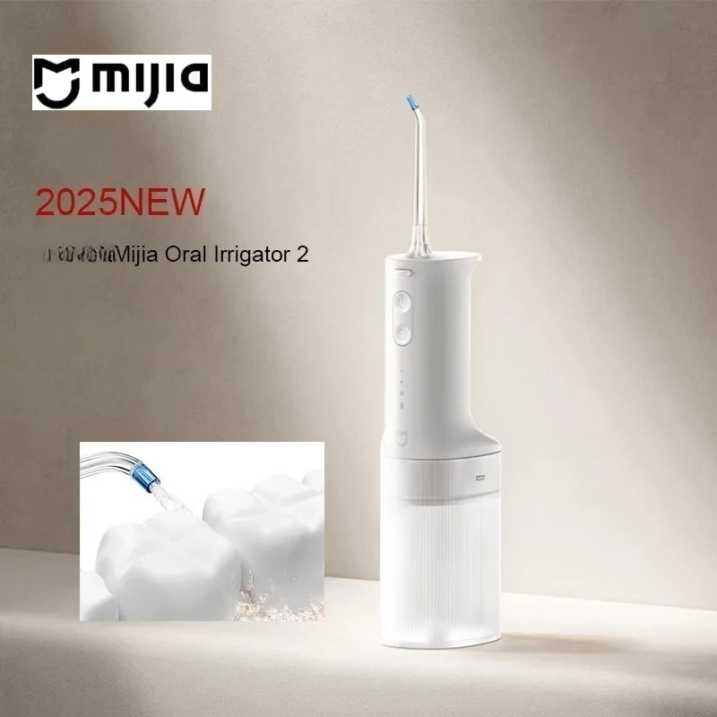 NEW Mijia Oral Irrigator 2, Portable Electric Water Flosser 200ml Type-C Charge 3 Modes for Teeth/Gum Cleaning 2 Nozzles