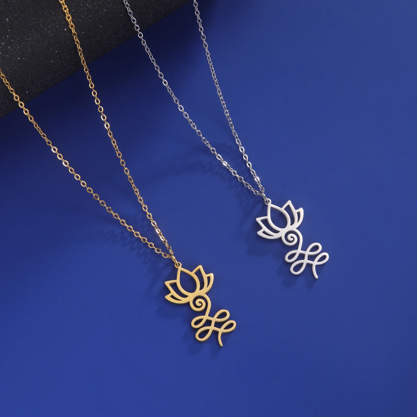 Unalome Lotus Flower Pendants Necklace Stainless Steel Gold Color  Chain Necklaces For Women Girl Trendy Buddhism Amulet Jewelry