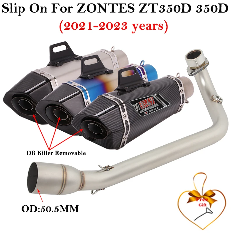 

Slip On For ZONTES ZT350D 350D 2021 - 2023 Motorcycle Exhaut Escape Systems Modify Front Pipe With 51mm Muffler Moto DB Killer