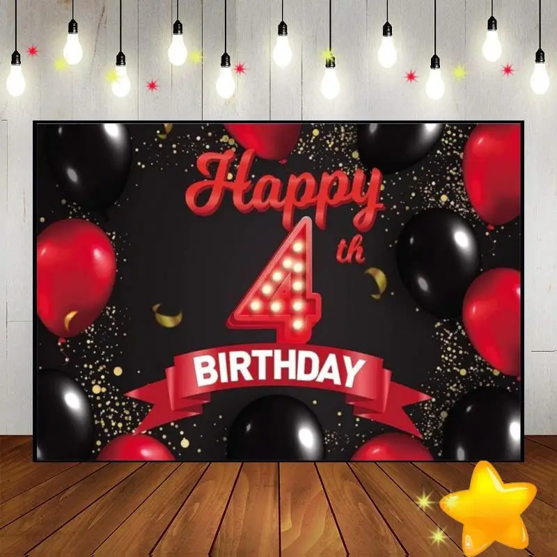 Happy 4th Birthday Banner Background Baby Room Decoration Princess Smash Cake Prince Game Machine Red Custom Backdrop Hotwheels