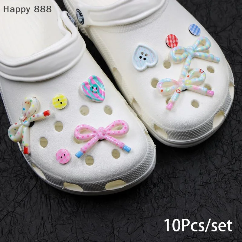 

10Pcs Cute Bow Shoes Charm Simple Polka Dot Buttons Shoes Buckle Summer Beach Sandals Shoe Charms DIY Shoe Decoration