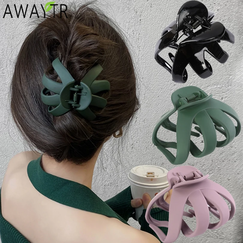 AWAYTR Solid Flower Hair Claws Elegant Frosted Acrylic Hair Clips Crab Hairpins Barrette for Women Girls Hair Accessories Bands