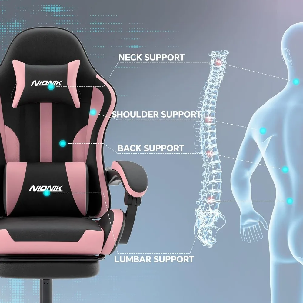 Ergonomic Gaming and Office Chair with Footrest, Lumbar Support, Height Adjustment, Swivel Seat, Headrest view 5