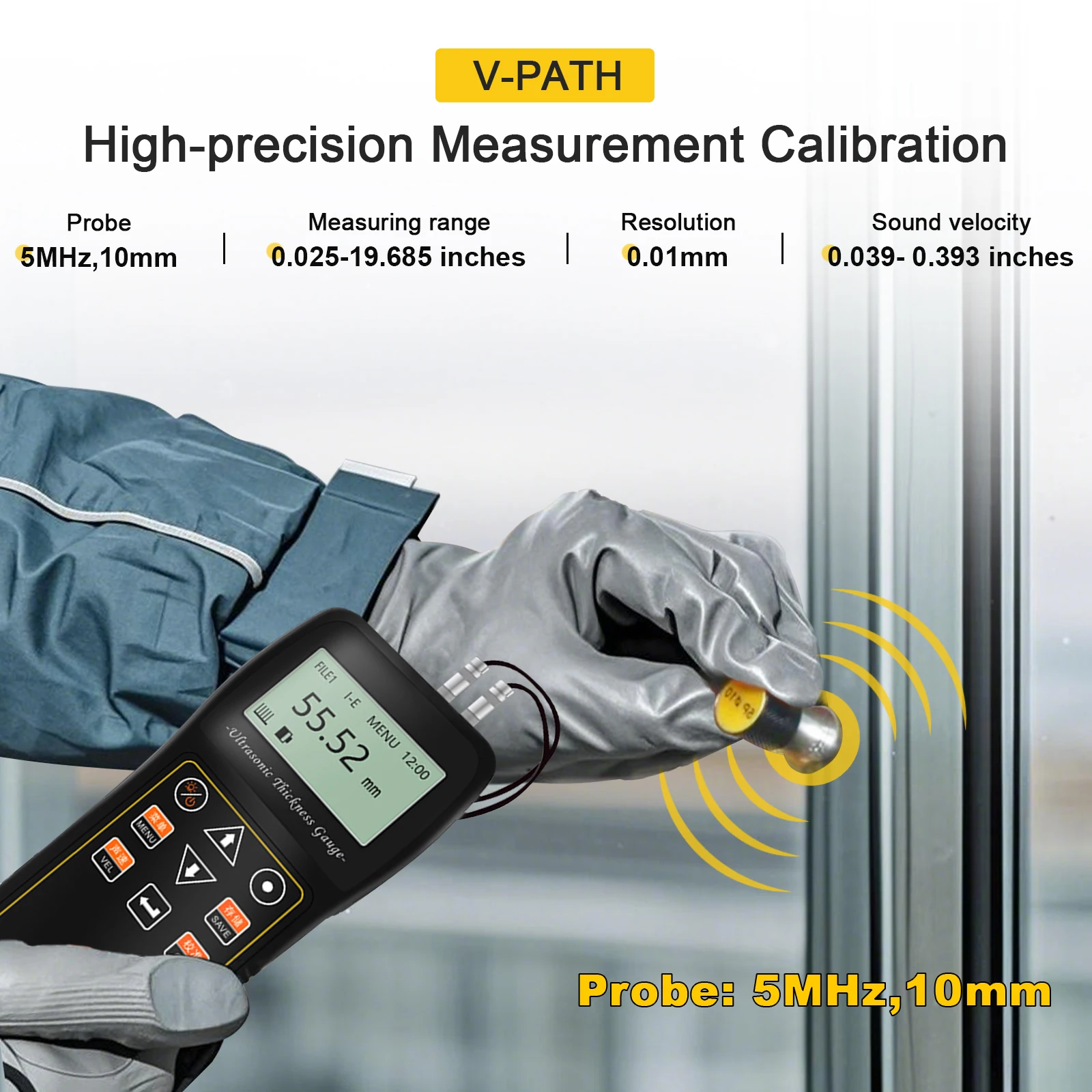 Professional Ultrasonic Thickness Gauge 3-in-1 Digital Tester for Metal Gold Silver Coin Thickness & Sound Velocity Measurement