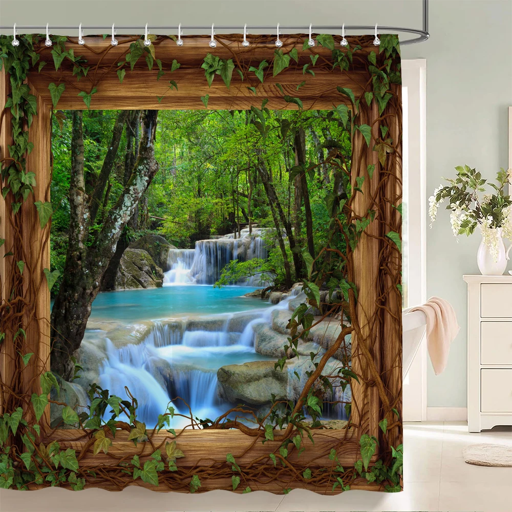 

3D Waterproof Fabric Polyester Shower Curtains Patio Forest Nature Landscape Bathroom Curtains With Hooks Bathtub Decor Screen
