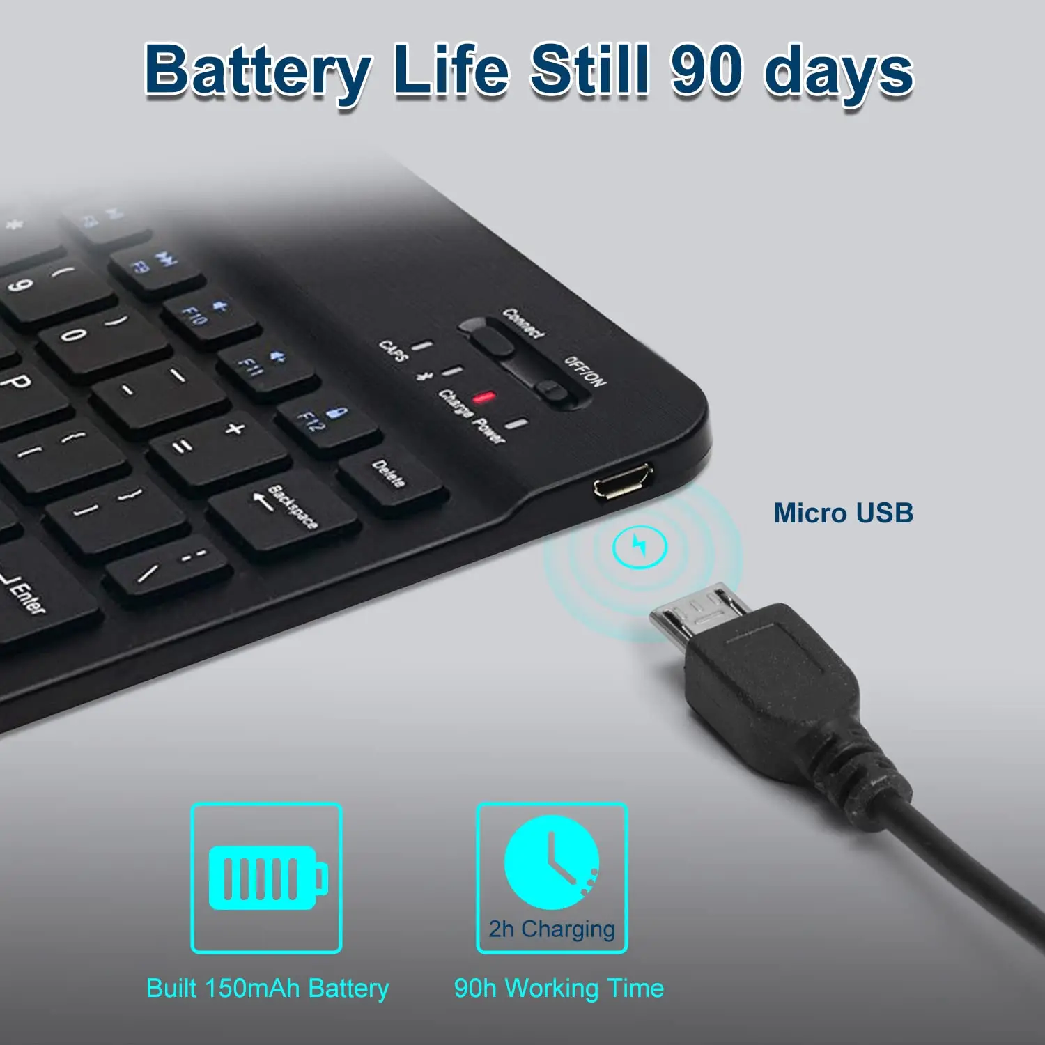 لوحة مفاتيح لاسلكية محمولة رفيعة قابلة لإعادة الشحن صغيرة الحجم، لوحة مفاتيح بلوتوث بأقل سعر