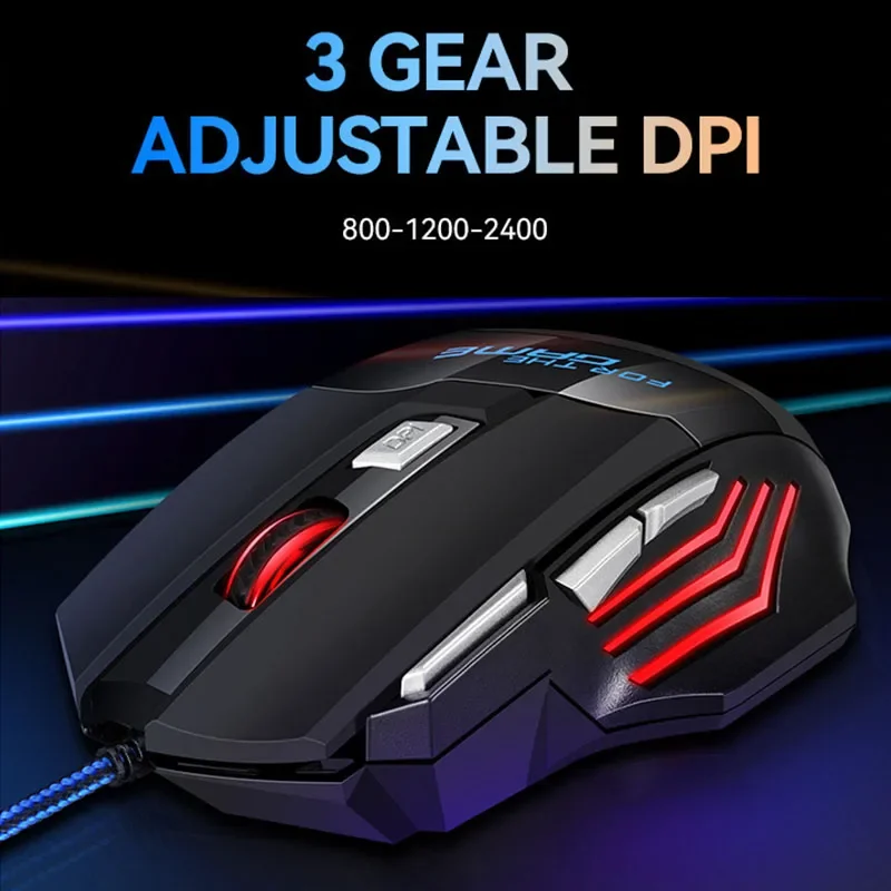2400DPI Wired Gaming Mouse Adjustable Ergonomic Mouse 7Keys 7 Color LED Breathing Light Mecha Mice For Notebook Laptop PC Laptop