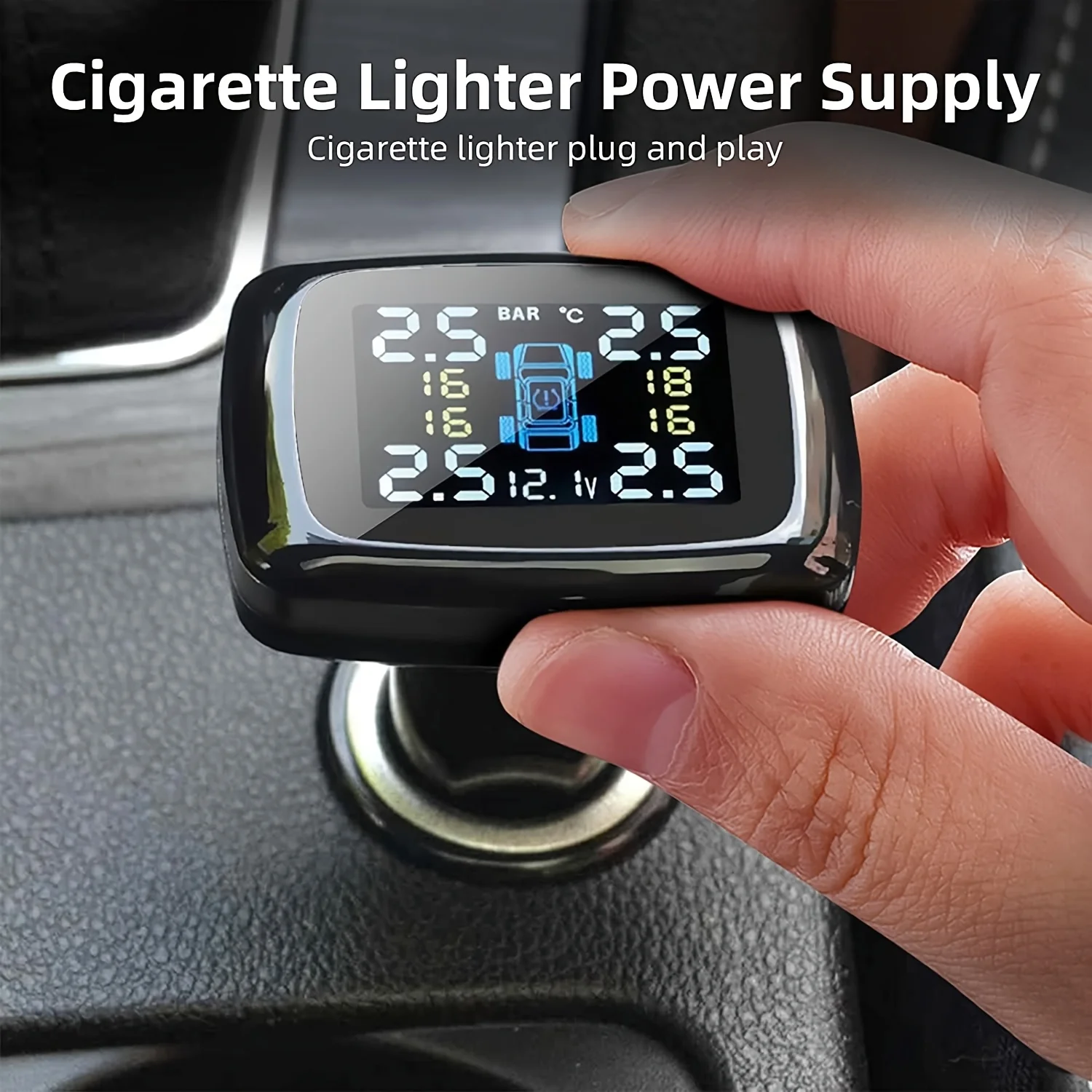Car TPMS Tire Pressure Monitoring System Car Cigarette Lighter Alarm Tire Pressure Gauge Temperature Warning with 4 Sensors ATV