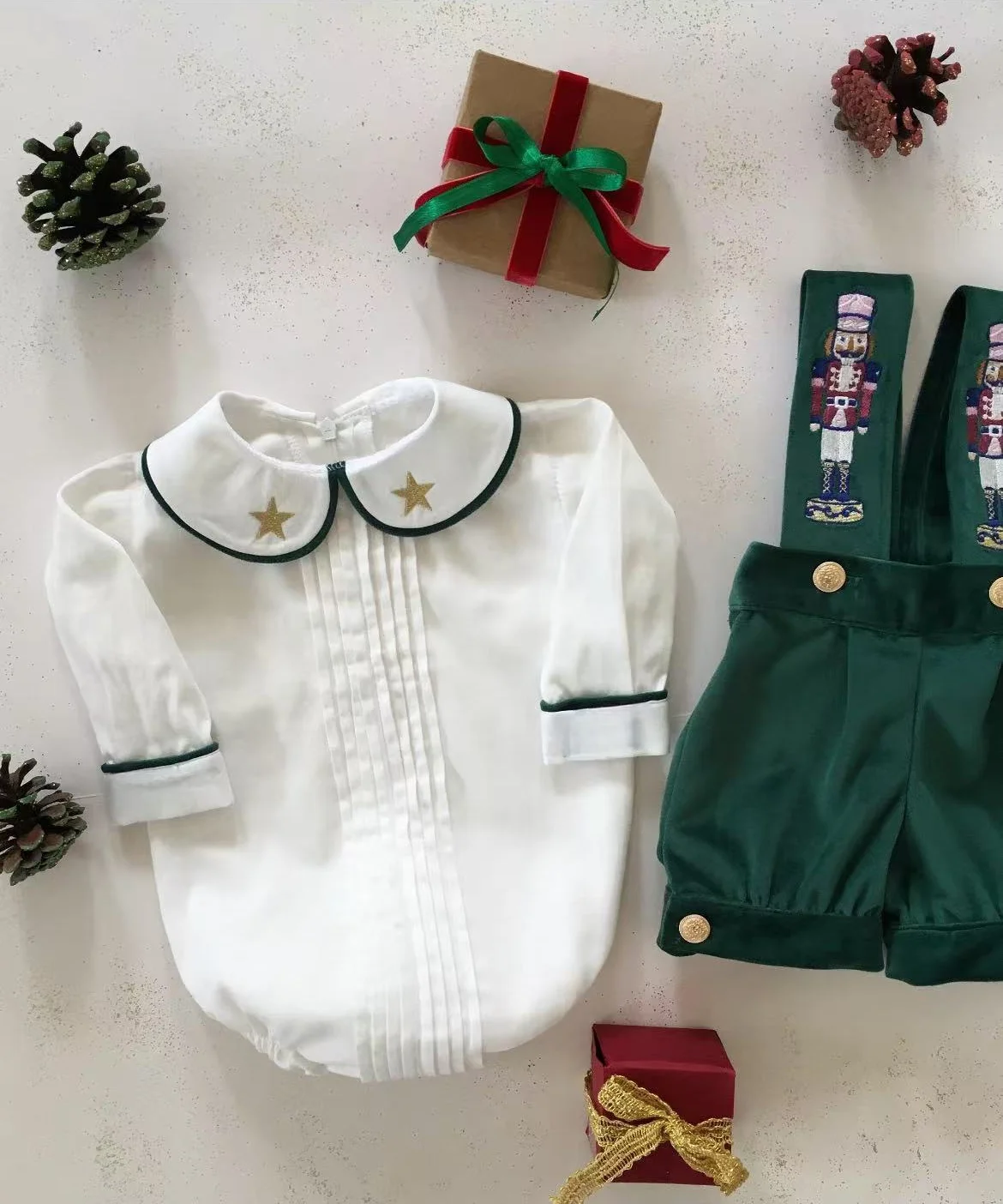 0-6Y Baby Boy Autumn Winter Nutcracker Embroidery Green Outfit Suit for Party Birthday Photography Holiday Christmas C149