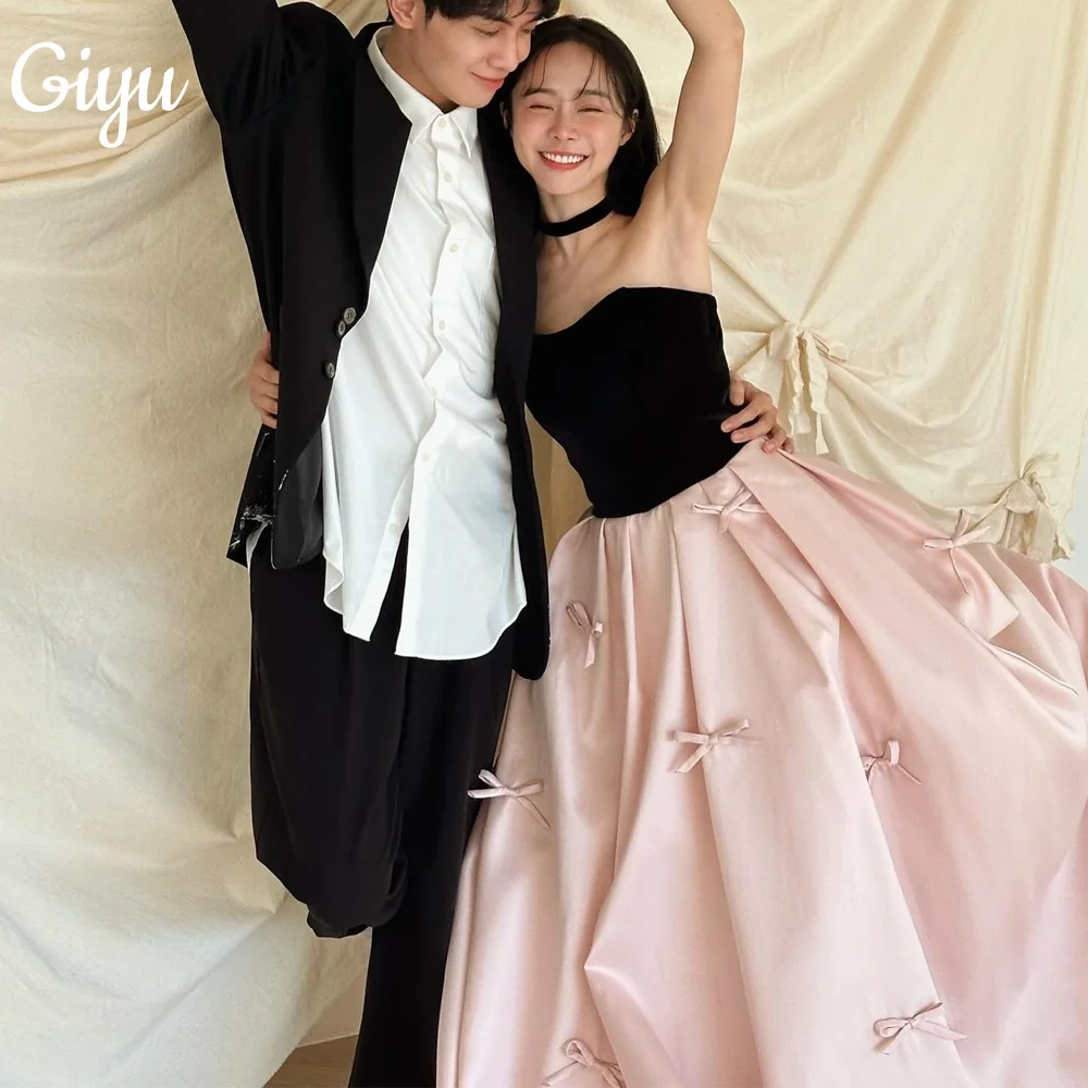 

Giyu Elegant A-line Strapless Evening Dress Satin Korea Photoshoot Sleeveless Customized Ribbon Corset Prom Gown Plus Size 2025