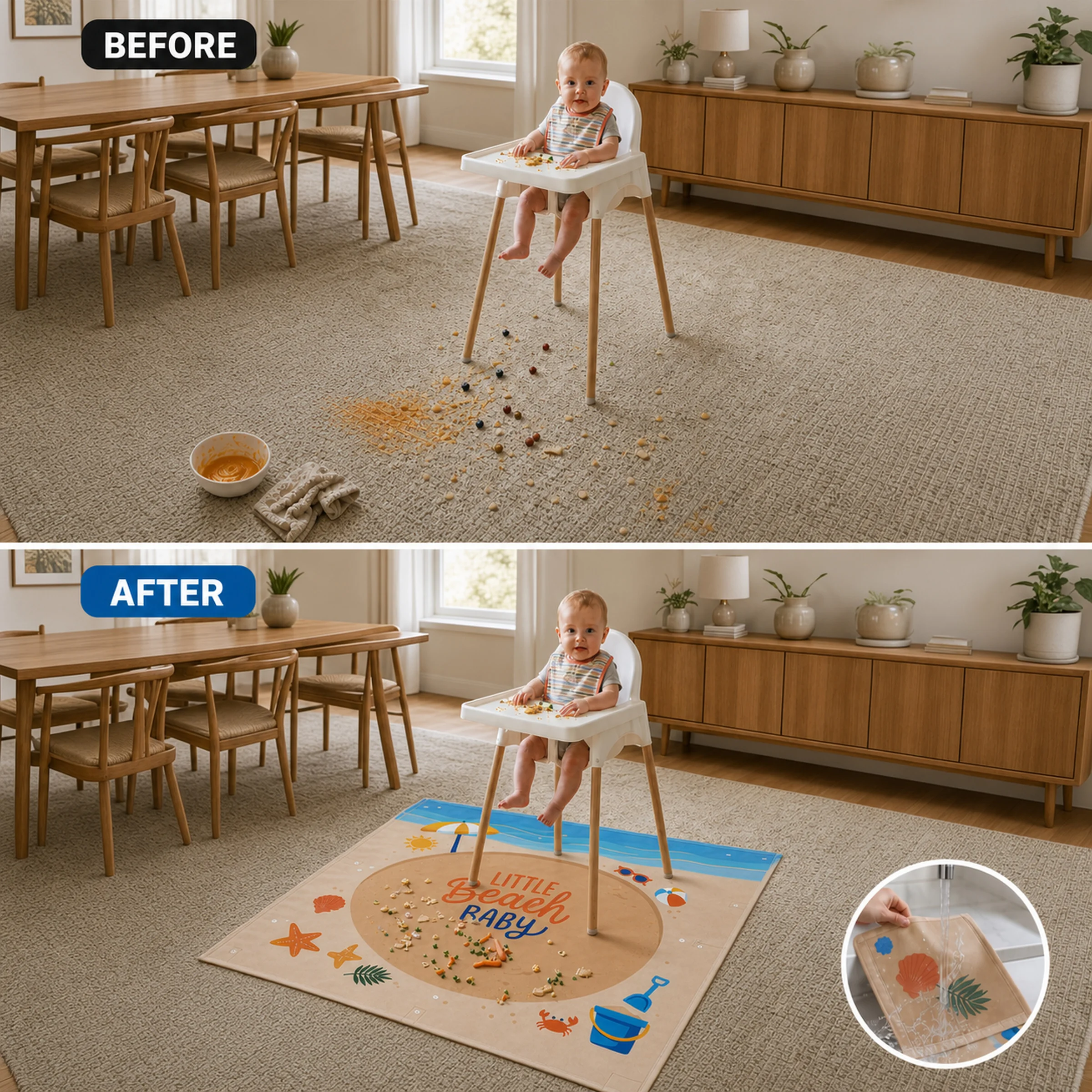1PC Baby Mat for Floor & Under - đánh giá và giá Highchair Splash Mat