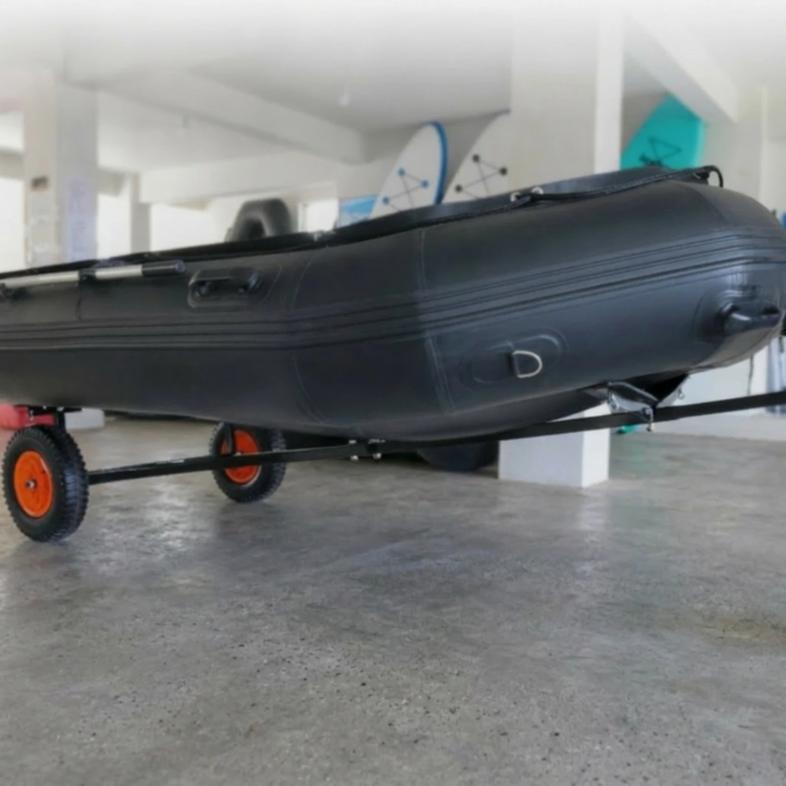Portable Boat Trailer Adjustable Length Boat Trailer Frame Transport Equipment Inflatable Rubber Wheels Black Finish