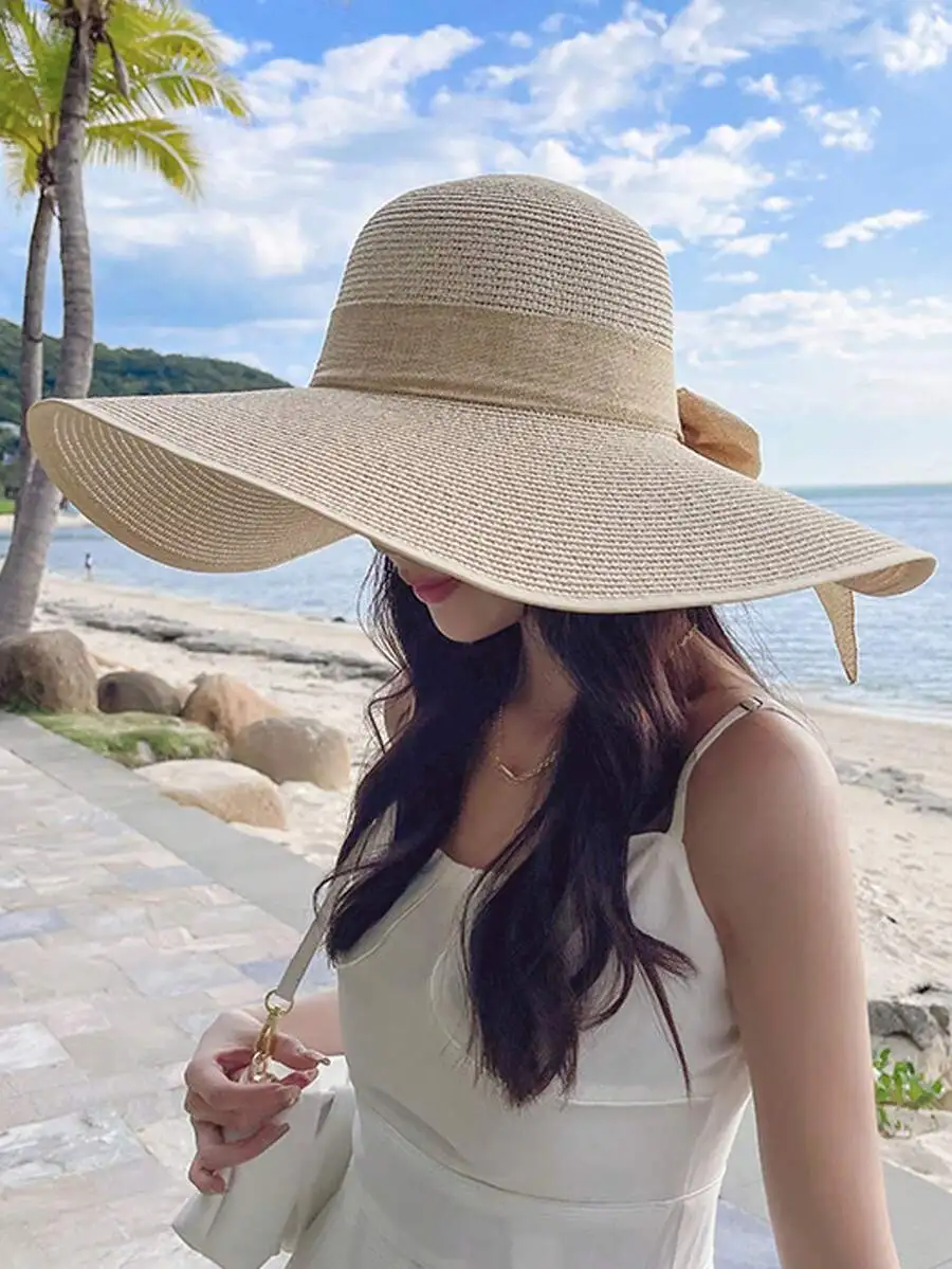 

Wide Brim Straw Sun Hat With Bow For Women Beach Summer Hat