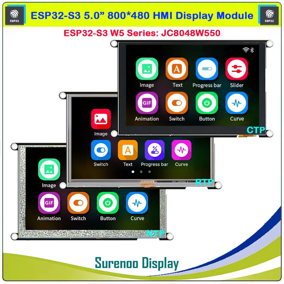 

Guition HMI W5 ESP32-S3-N16R8 JC8048W550 5,0-дюймовый IPS 800*480 ЖК-дисплей Модуль сенсорного экрана WIFI Bluetooth PSRAM FLASH