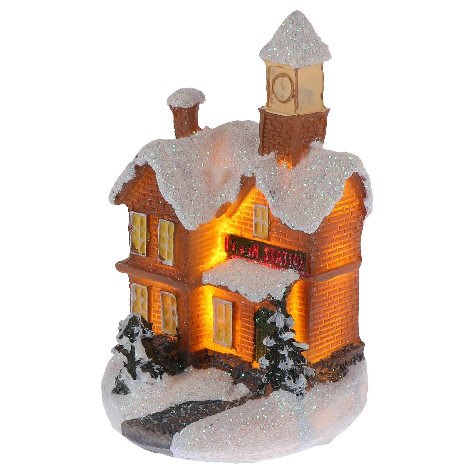 

1pc Glitter Luminous Resin House Mini Christmas Lighted Adornment For Desktop Home Office Cafe Decoration