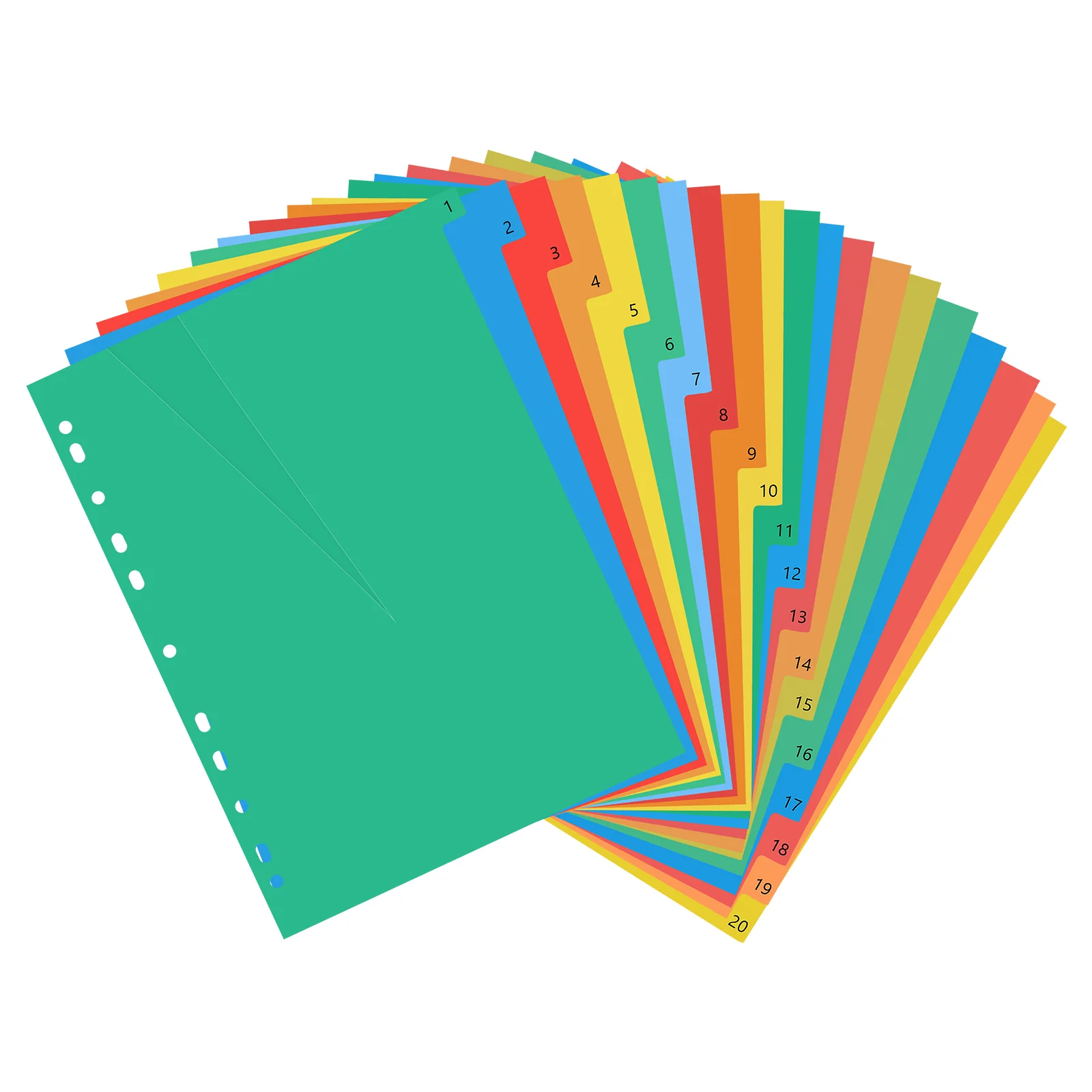 20 Pages A4 Colorful Index Page Classified Lables Plastic Tab Dividers (Color Printed Number) plastic page dividers