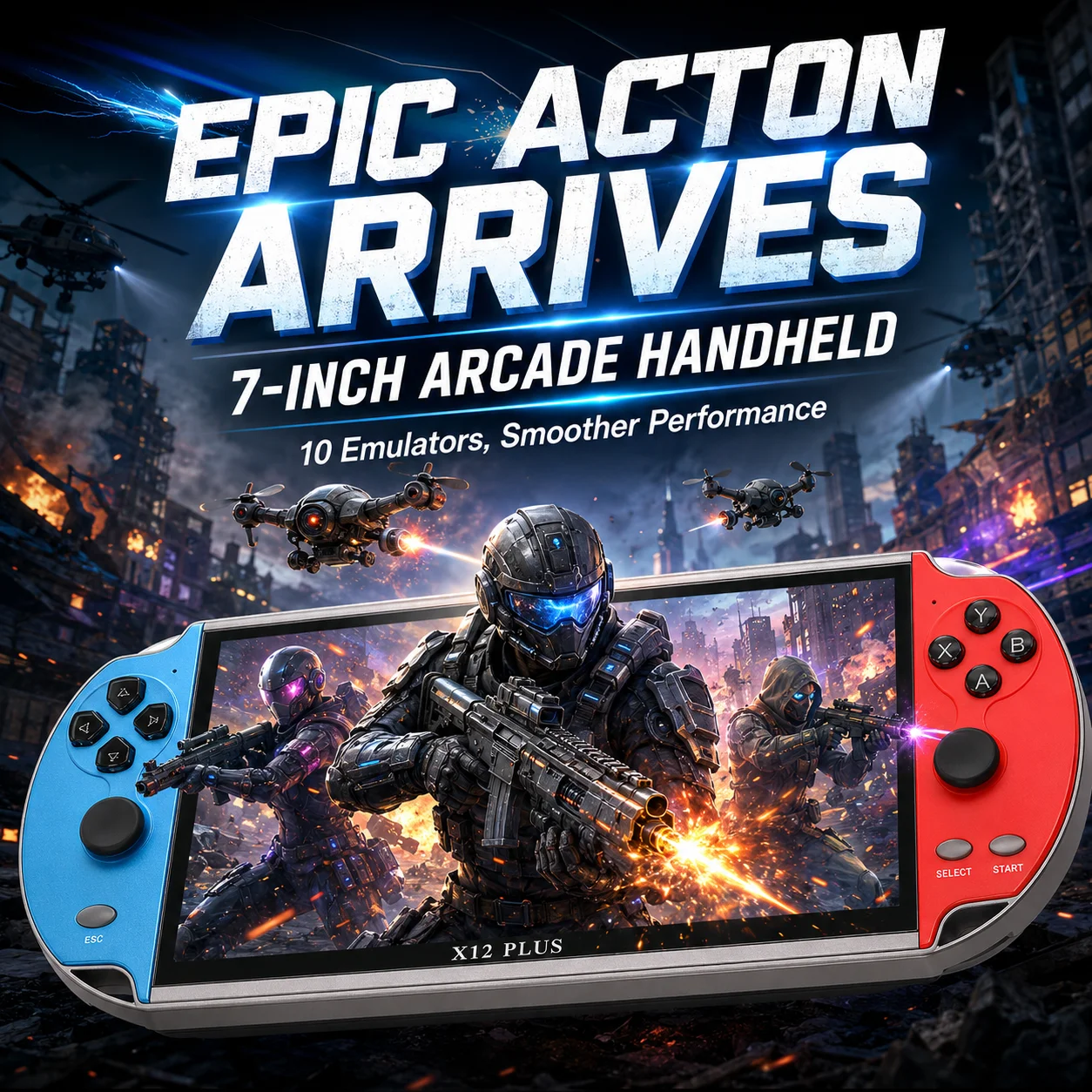 X12 Plus Handheld Game Console 7Inch HD Screen Support AV TV Output Dual Joystick Multi Media Player Video Music E-book Function