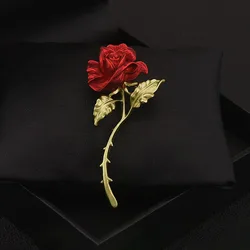 French Romantic Red Rose Brooch for Women Female Aesthetic Flowers Delicate Niche Pins Coat Clothes Accessories Gifts