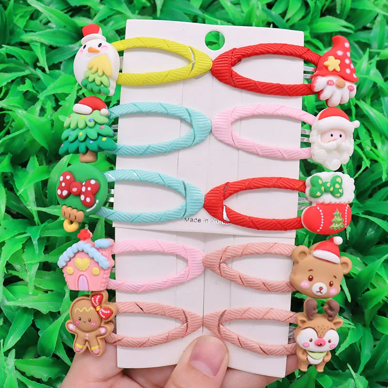 2pcs Christmas Gingerbread Man Elk Bear Sock Girls Hair Clips Cute Hair Claws Kids Sweet Hairpin Cartoon Hair Accessories Gift