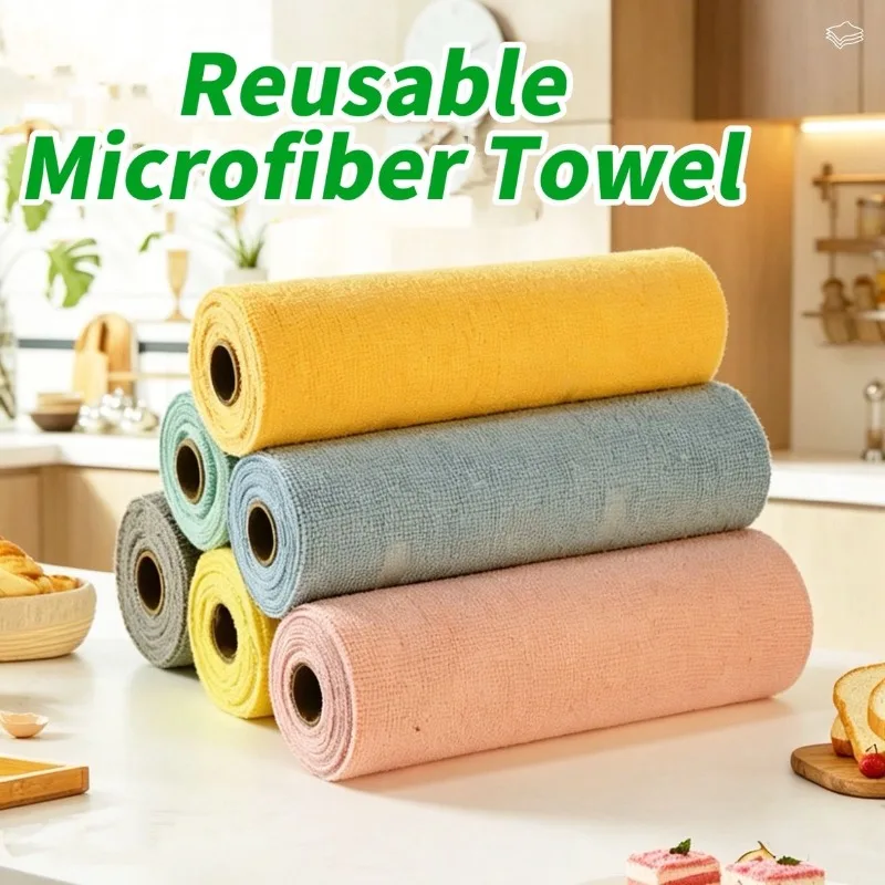 20PCs Reusable Cleaning Wipes Dishcloth Household Kitchen Cleaning Cloth Microfiber Towel Rolls Dish Rags Easy To Clean
